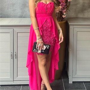 Elegant Pink Strapless Chiffon Floral Dress
